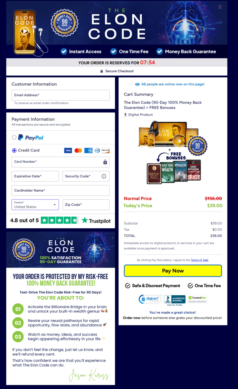 The Elon Code Order Checkout Page